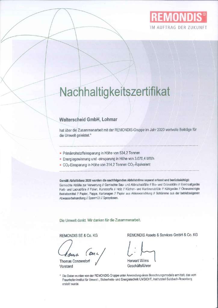 Walterscheid Sustainability certificate