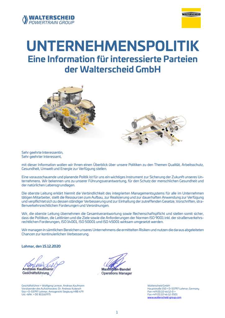 Walterscheid Company policies for interested parties (in German)